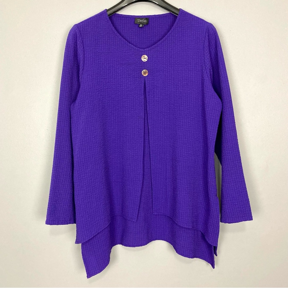 Toofan Lagenlook Layered Tunic Top Women’s Size XL Crinkle High Low Hem Purple